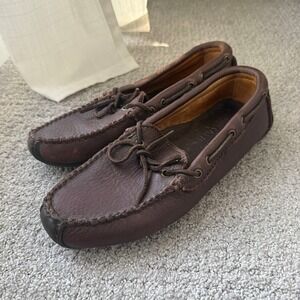 Minnetonka Moccasin Shoes Dark Brown Soft Leather Slip On Loafers Mens Size 9